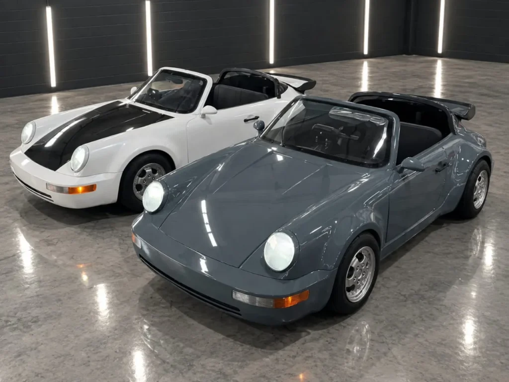 Porsche 911 replica go kart in Slate Gray and Pearl White two-tone
