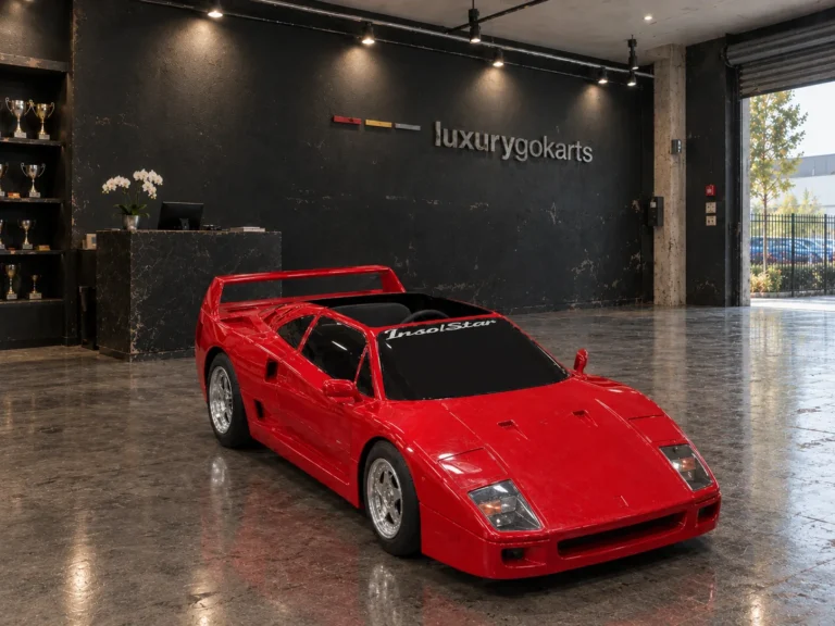 Mini Ferrari F40 Electric Go Kart in Racing Red, front three-quarter view