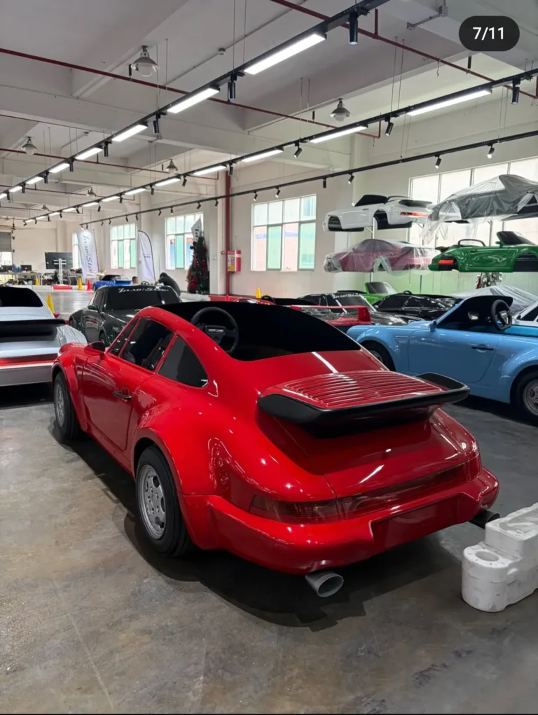 Red 911 replica in the workshop