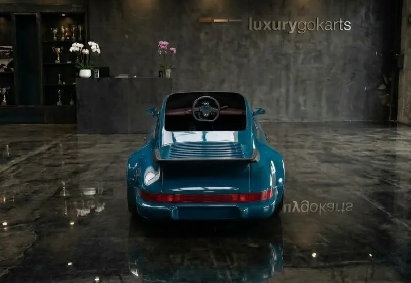 Mini Porsche 964 Electric Go Kart in Petrol Teal, rear view